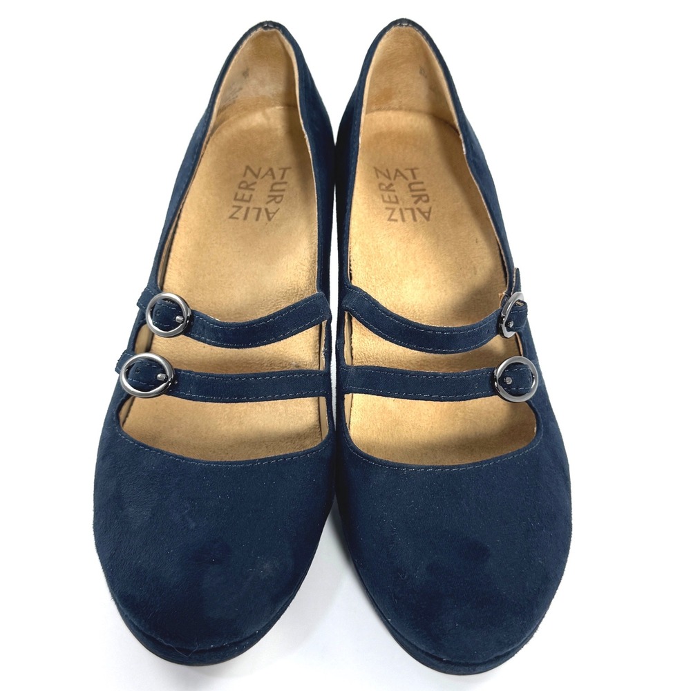 Naturalizer Prudence Navy Blue Suede Double Strap Mary Jane Heels Pumps Size 8M - Picture 2 of 8